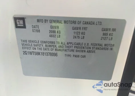 2008 Chevrolet Impala Lt z USA, uszkodzony, nr VIN 2G1WT58K181378096